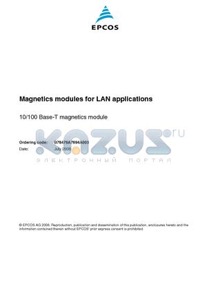 B78476A7694A003 datasheet - Magnetics modules for LAN applications