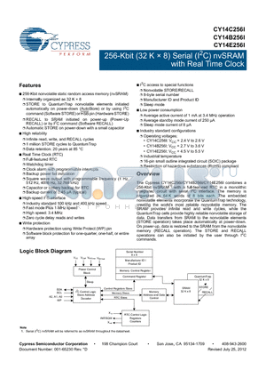 CY14B256I-SFXI datasheet - 256-Kbit (32 K  8) Serial (I2C) nvSRAM with Real Time Clock