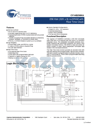 CY14B256KA-SP45XIT datasheet - 256 Kbit (32K x 8) nvSRAM with Real Time Clock