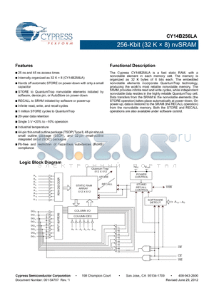 CY14B256LA-SP45XI datasheet - 256-Kbit (32 K  8) nvSRAM