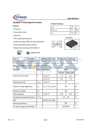 BSO130P03SH datasheet - OptiMOS-P Small-Signal-Transistor