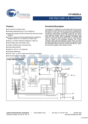 CY14B256LA-SZ25XI datasheet - 256 Kbit (32K x 8) nvSRAM