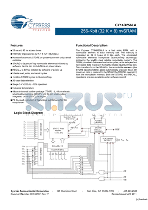 CY14B256LA-SZ25XI datasheet - 256-Kbit (32 K  8) nvSRAM