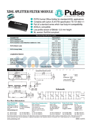 B8049ENL datasheet - XDSL SPLITTER FILTER MODULE