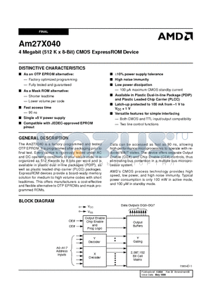 AM27X040-90PC datasheet - 4 Megabit (512 K x 8-Bit) CMOS ExpressROM Device