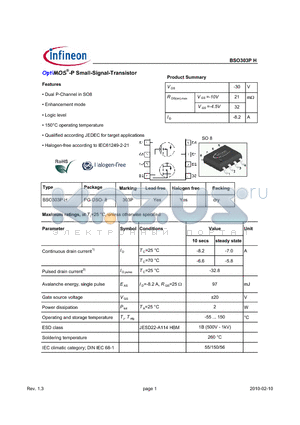 BSO303PH datasheet - OptiMOS-P Small-Signal-Transistor