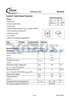 BSO4410 datasheet - OptiMOS Small-Signal-Transistor