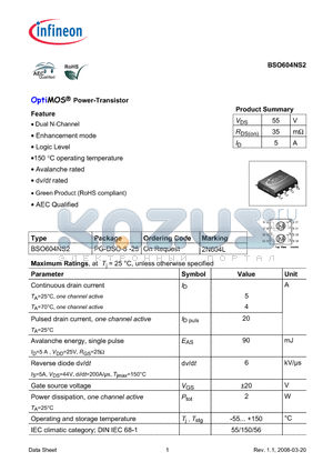 BSO604NS2_08 datasheet - OptiMOS Power-Transistor