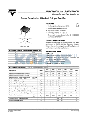 B80C800DM datasheet - Glass Passivated Ultrafast Bridge Rectifier