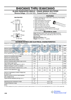B80C800G datasheet - GLASS PASSIVATED SINGLE - PHASE BRIDGE RECTIFIER