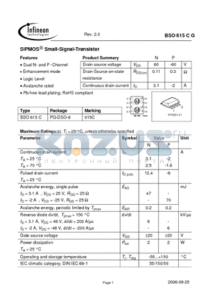 BSO615CG datasheet - SIPMOS Small-Signal-Transistor