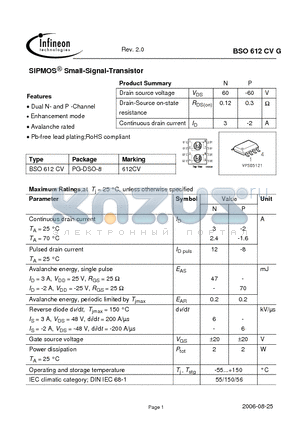 BSO612CVG datasheet - SIPMOS Small-Signal-Transistor