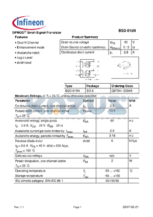 BSO615NG datasheet - SIPMOS Small-signal-Transistor