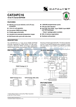 CAT24FC16UITE13REV-F datasheet - 16-kb I2C Serial EEPROM
