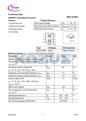 BSO615NV datasheet - SIPMOS Small-Signal-Transistor