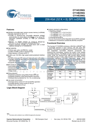 CY14B256Q1A-SXIT datasheet - 256-Kbit (32 K  8) SPI nvSRAM