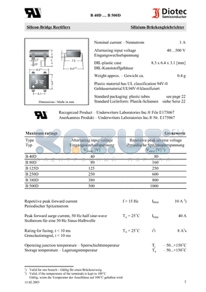 B80D datasheet - Silicon-Bridge Rectifiers