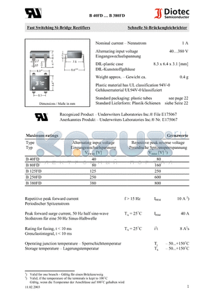 B80FD datasheet - Fast Switching Si-Bridge Rectifiers