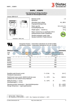 B80FD datasheet - Fast Switching Si-Bridge-Rectifiers