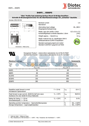 B80FS datasheet - Slim Profile Fast switching Surface Mount Si-Bridge-Rectifiers