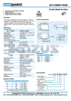 3G14E-80N-27.000 datasheet - 14 pin Dual-in-Line