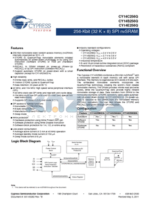 CY14B256Q1A-SXI datasheet - 256-Kbit (32 K x 8) SPI nvSRAM Infinite read, write, and RECALL cycles