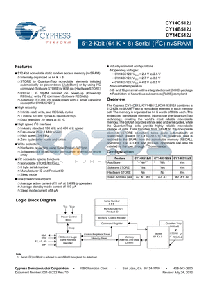 CY14B512J2-SXIT datasheet - 512-Kbit (64 K  8) Serial (I2C) nvSRAM