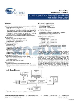 CY14B512I-SFXI datasheet - 512-Kbit (64 K x 8) Serial (I2C) nvSRAM with Real Time Clock