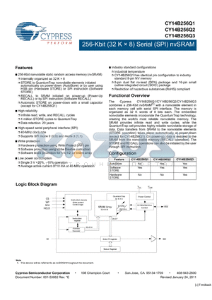 CY14B256Q3-SFXIT datasheet - 256-Kbit (32 K  8) Serial (SPI) nvSRAM