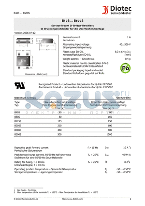 B80S datasheet - Surface Mount Si-Bridge-Rectifiers