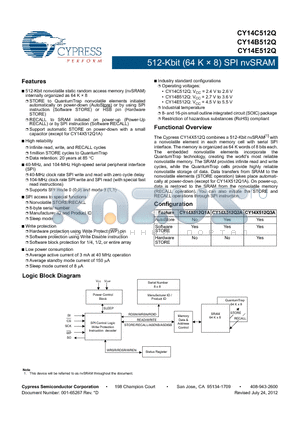 CY14B512Q1A-SXIT datasheet - 512-Kbit (64 K  8) SPI nvSRAM