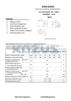 B80S datasheet - Glass Passivated Silicon Bridge Rectifiers