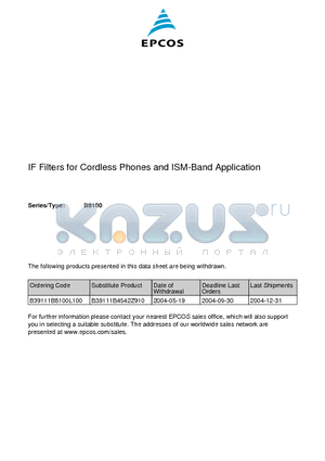 B8100 datasheet - SAW Components Bandpass Filter 110,59 MHz