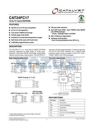 CAT24FC17UITE13REV-F datasheet - 16-kb I2C Serial EEPROM