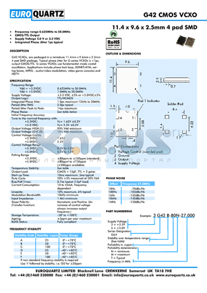 3G42A-80M-27.000 datasheet - 11.4 x 9.6 x 2.5mm 4 pad SMD