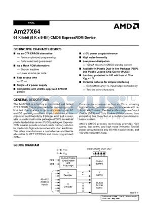 AM27X64-120JC datasheet - 64 Kilobit (8 K x 8-Bit) CMOS ExpressROM Device