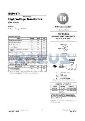 BSP16T1G datasheet - High Voltage Transistors PNP Silicon