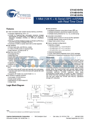 CY14C101PA_12 datasheet - 1-Mbit (128 K  8) Serial (SPI) nvSRAM with Real Time Clock