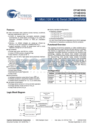 CY14C101Q_12 datasheet - 1-Mbit (128 K  8) Serial (SPI) nvSRAM