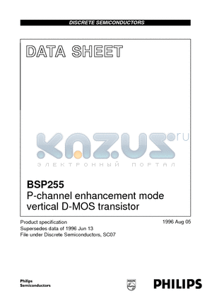 BSP255 datasheet - P-channel enhancement mode vertical D-MOS transistor