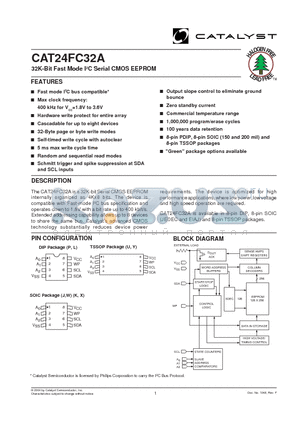 CAT24FC32AJTE13 datasheet - 32K-Bit Fast Mode I2C Serial CMOS EEPROM