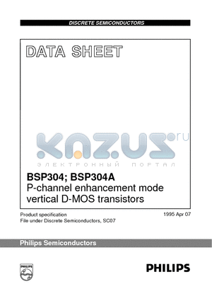 BSP304A datasheet - P-channel enhancement mode vertical D-MOS transistors