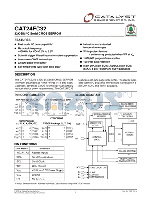 CAT24FC32KITE13 datasheet - 32K-Bit I2C Serial CMOS EEPROM