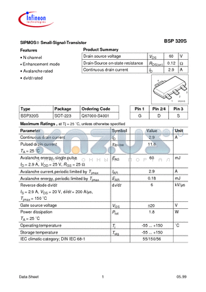 BSP320 datasheet - SIPMOS Small-Signal-Transistor