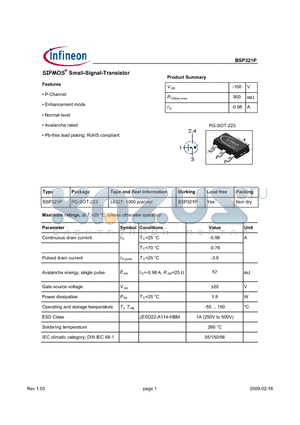 BSP321P datasheet - SIPMOS Small-Signal-Transistor