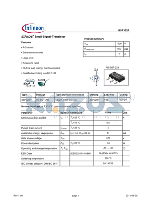 BSP322P_11 datasheet - SIPMOS Small-Signal-Transistor