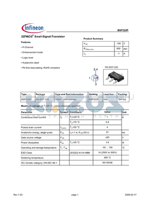 BSP322P datasheet - SIPMOS Small-Signal-Transistor