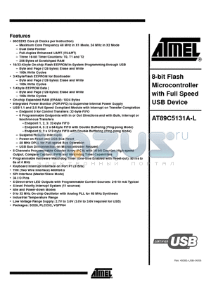 AT89C5131A-RDTUL datasheet - 8-bit Flash Microcontroller with Full Speed USB Device