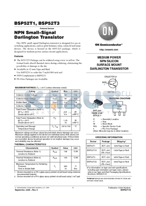 BSP52T3 datasheet - NPN Small−Signal Darlington Transistor