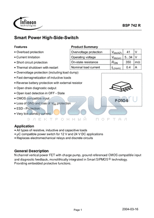 BSP742R datasheet - Smart Power High-Side-Switch